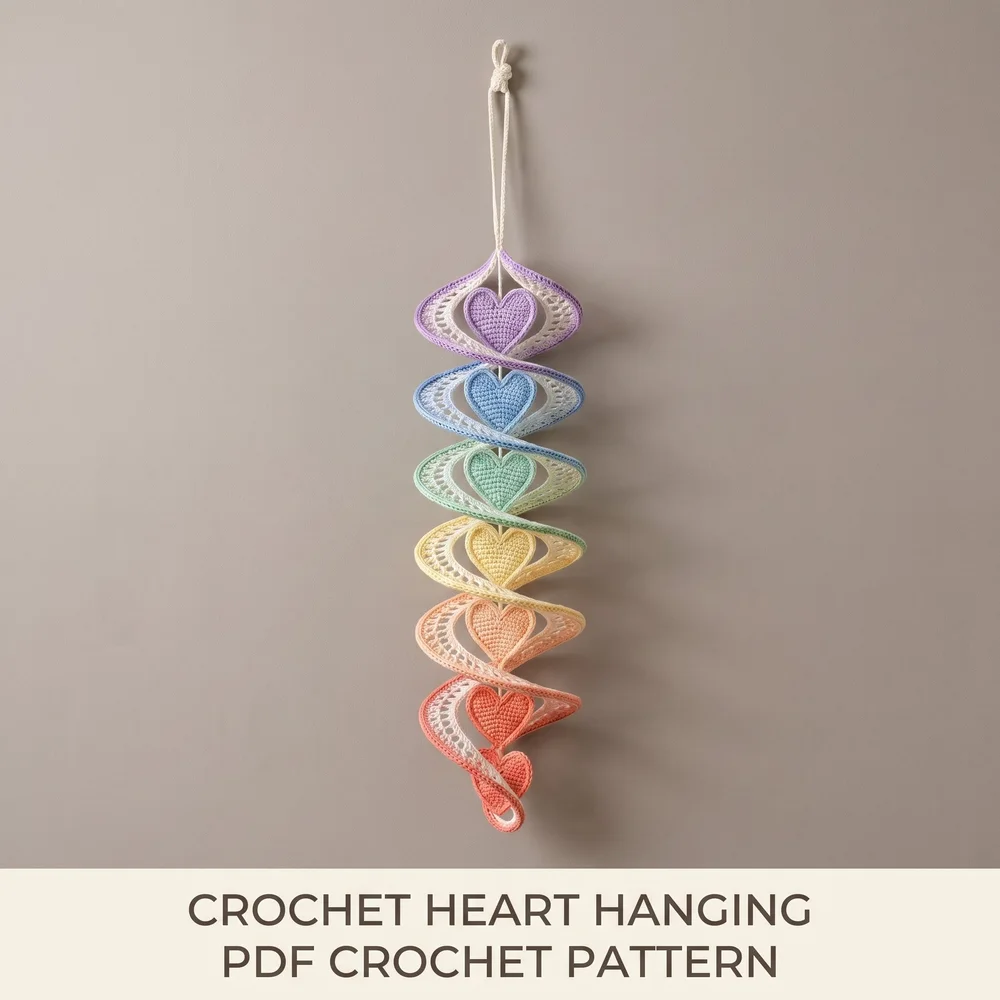 The finished rainbow heart spiral wall hanging